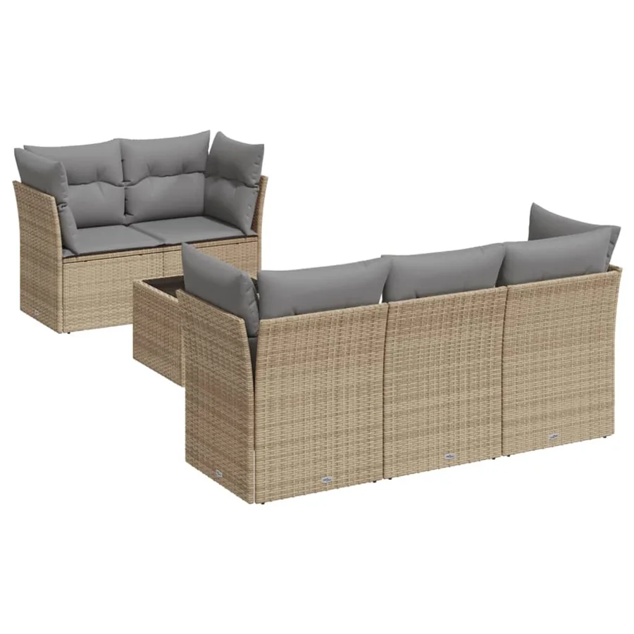 Salon de jardin avec coussins 6 pcs beige résine tressée - 2