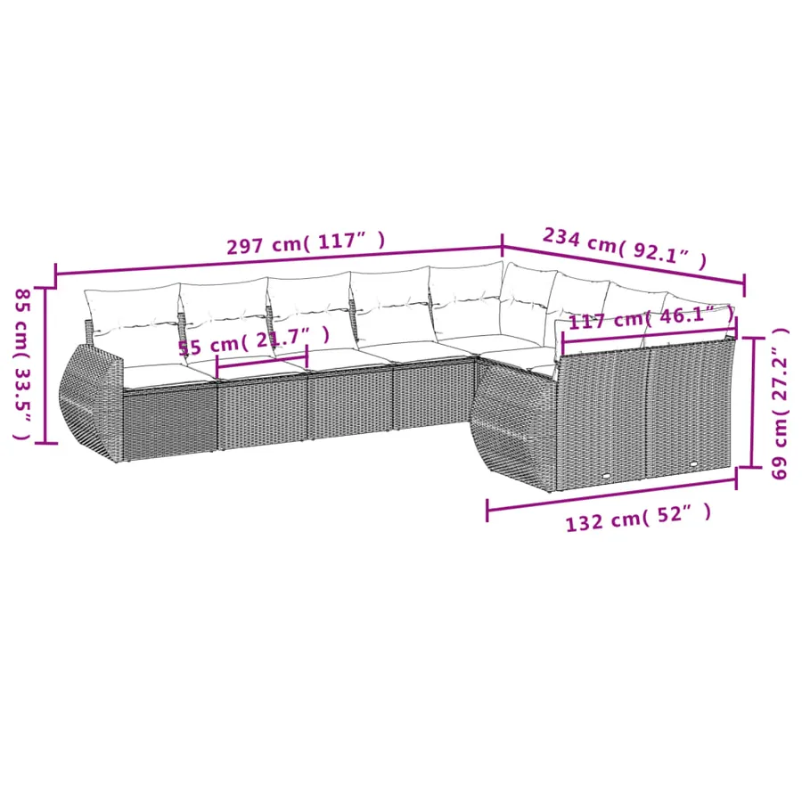Salon de jardin avec coussins 9 pcs beige résine tressée - 7