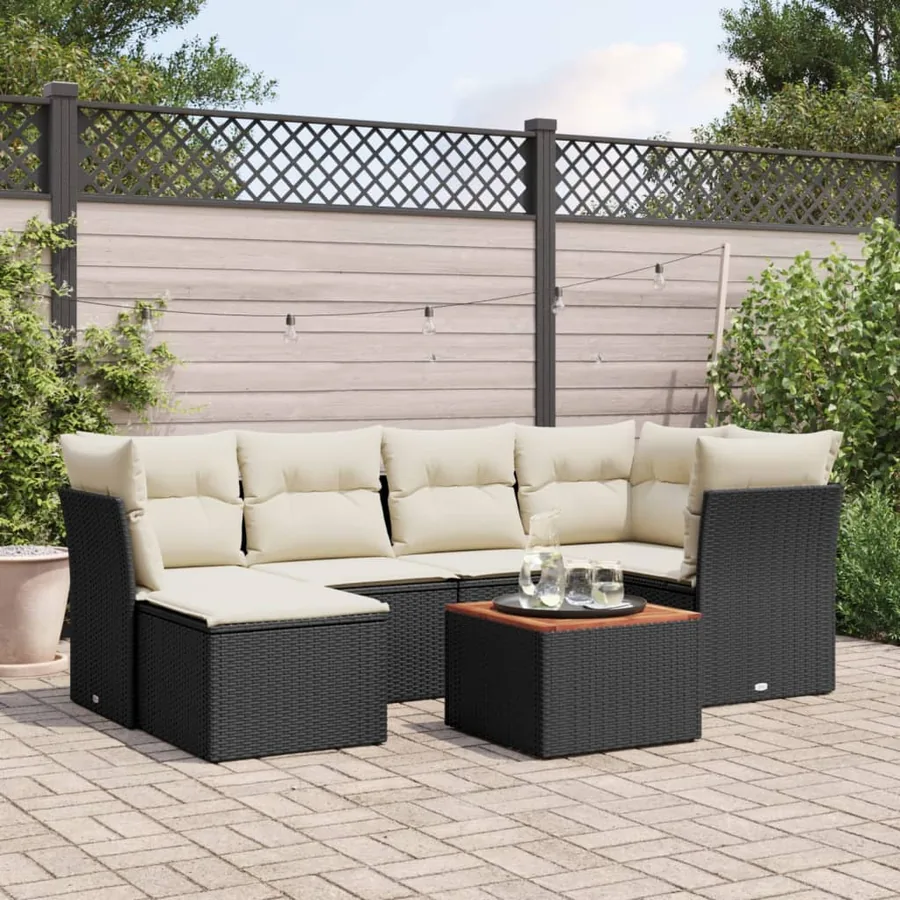 Salon de jardin 7 pcs avec coussins noir résine tressée 62 x 62 x 69 cm - 57,9 kg