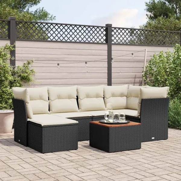 Salon de jardin 7 pcs avec coussins noir résine tressée 62 x 62 x 69 cm - 57,9 kg