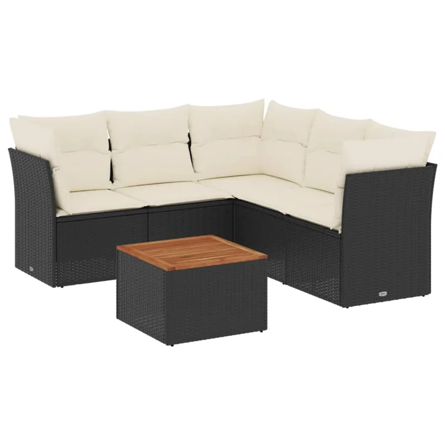 Salon de jardin 6 pcs avec coussins noir résine tressée - 2
