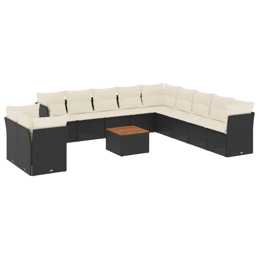 Salon de jardin 12 pcs avec coussins noir résine tressée - 2