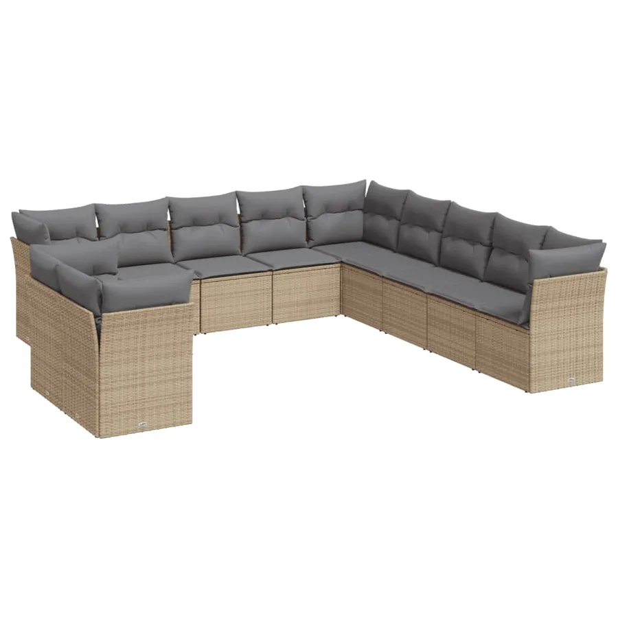 Salon de jardin 11 pcs avec coussins beige résine tressée - 2