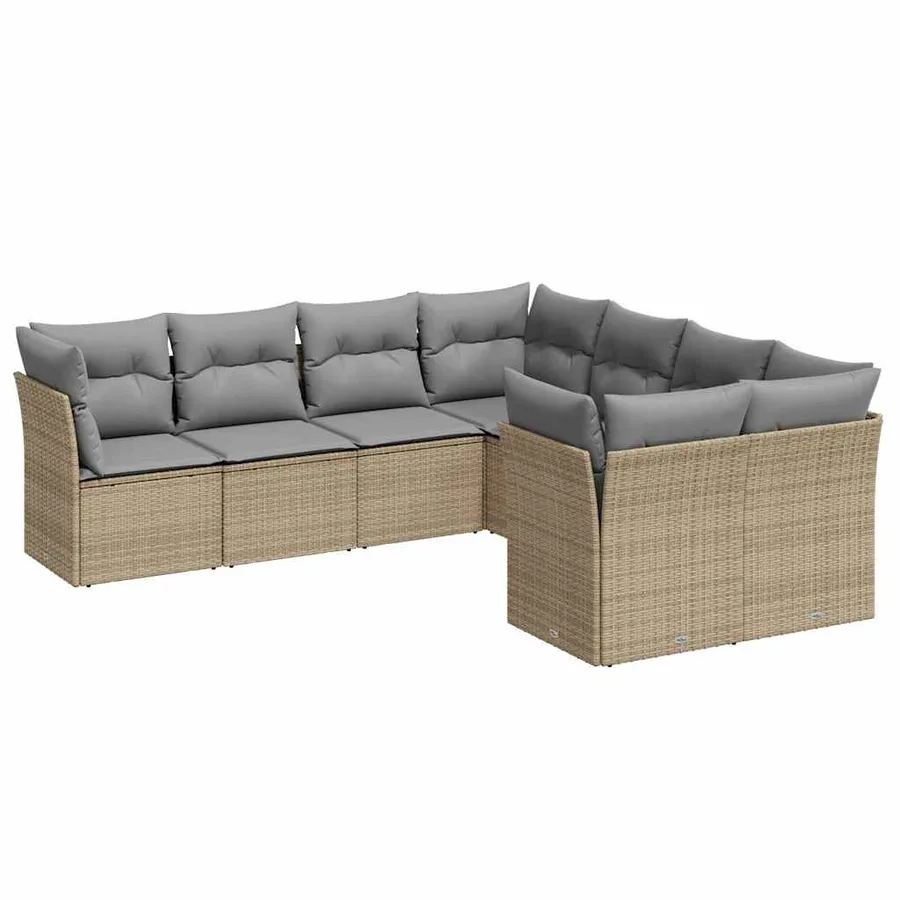 Salon de jardin avec coussins 8 pcs beige résine tressée - 2