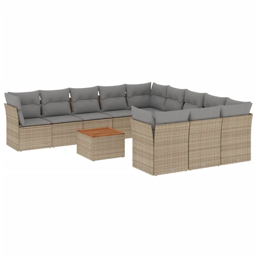 Salon de jardin et coussins 12 pcs mélange beige résine tressée - 2