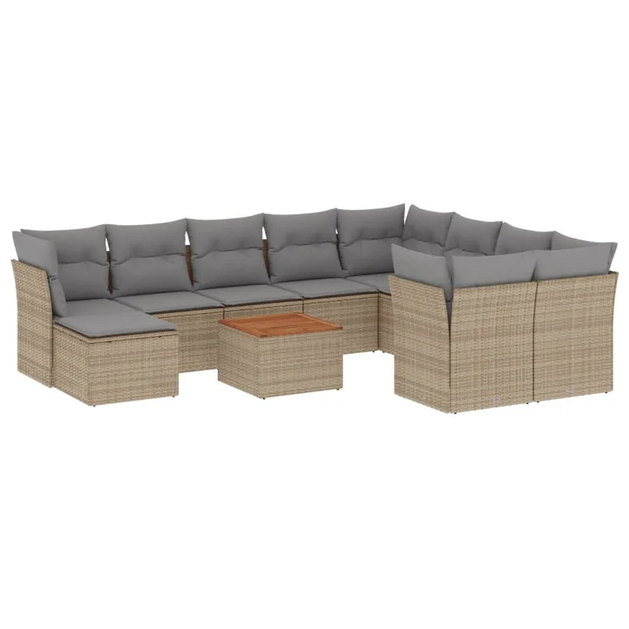 Salon de jardin et coussins 11 pcs mélange beige résine tressée - 2