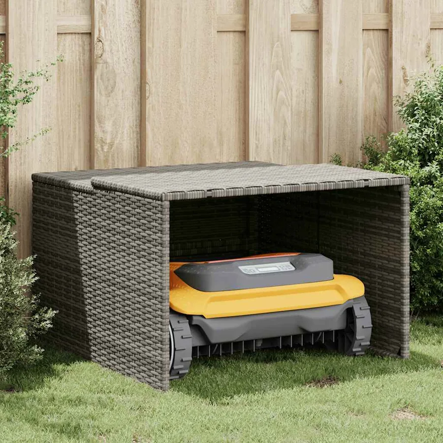 Garage pour robot tondeuse gris 86x90x52/57 cm résine tressée - 3