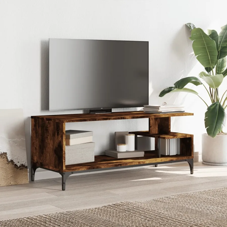 Meuble TV chêne fumé bois ingénierie et acier enduit de poudre - 3