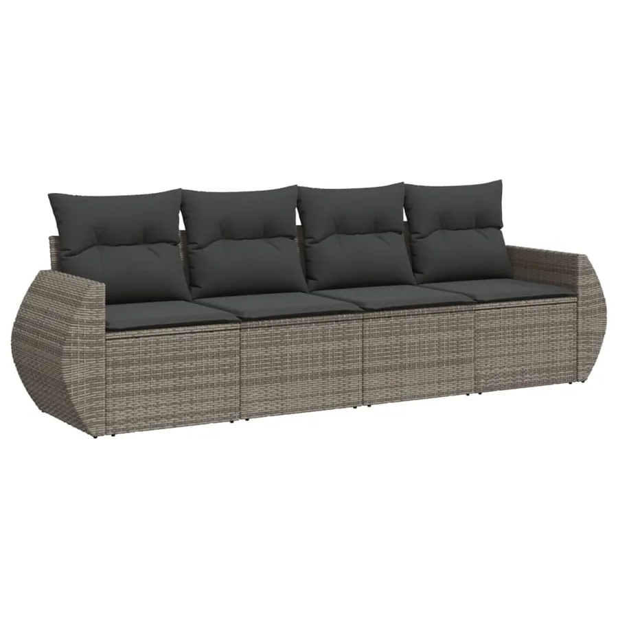 Salon de jardin 4 pcs avec coussins gris résine tressée - 2