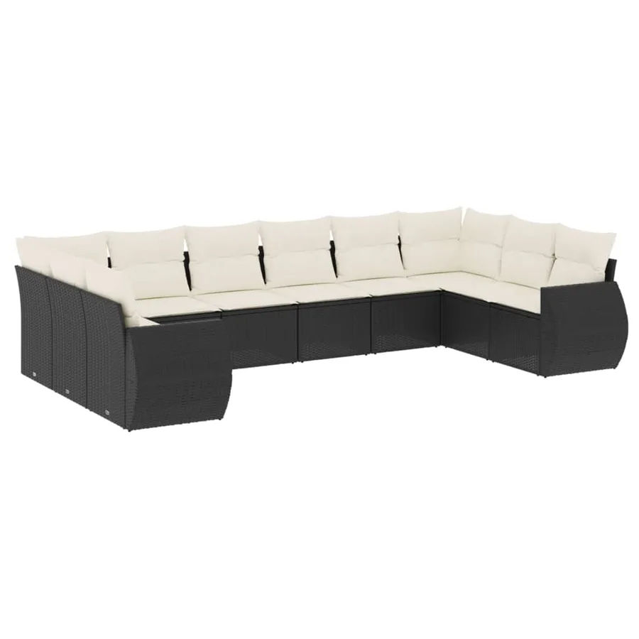 Salon de jardin 10 pcs avec coussins noir résine tressée - 2