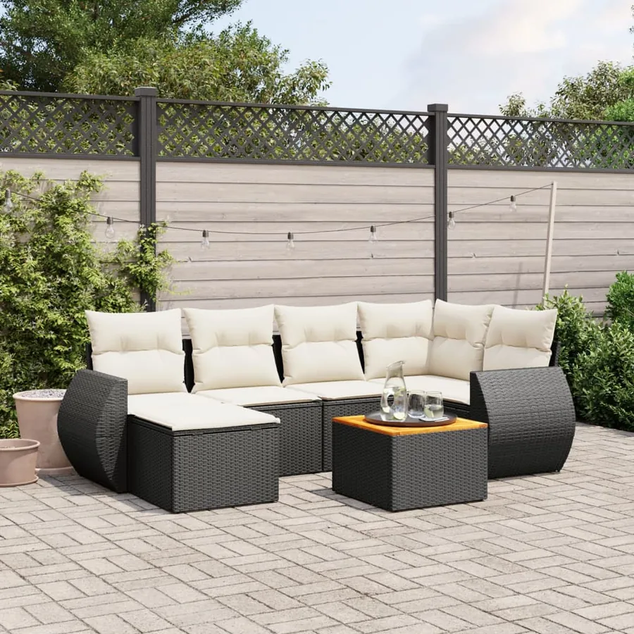 Salon de jardin 7 pcs avec coussins noir résine tressée 62 x 62 x 69 cm - 56,5 kg