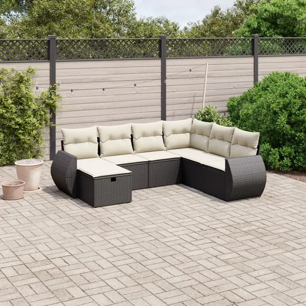 Salon de jardin 7 pcs avec coussins noir résine tressée 62 x 62 x 69 cm - 55,2 kg