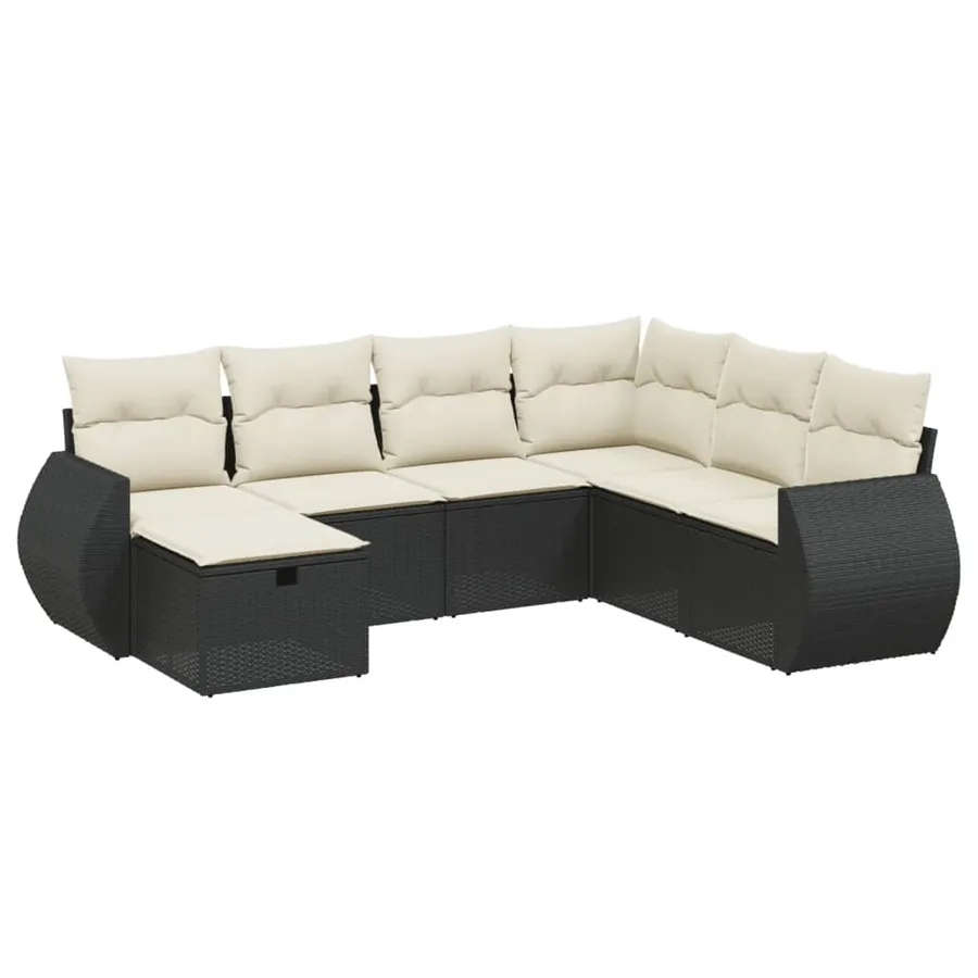Salon de jardin 7 pcs avec coussins noir résine tressée 62 x 62 x 69 cm - 55,2 kg - 2