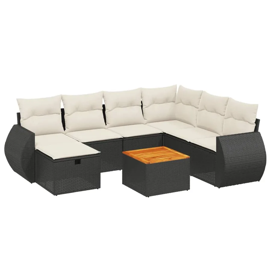Salon de jardin 8 pcs avec coussins noir résine tressée - 2