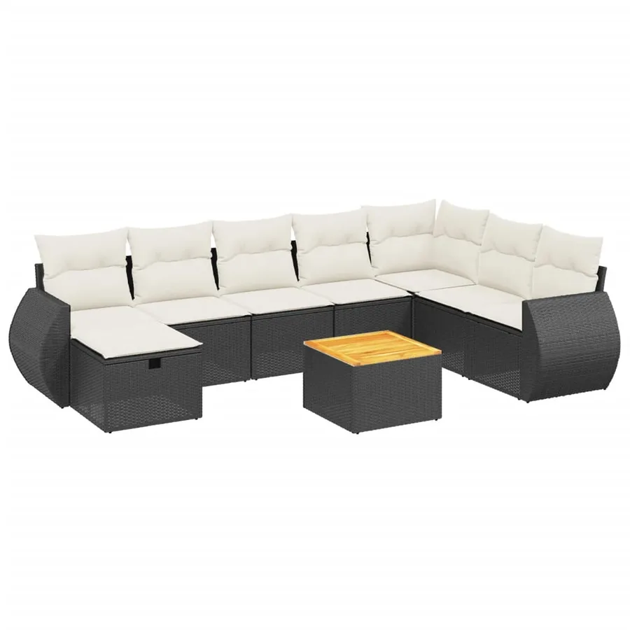 Salon de jardin 9 pcs avec coussins noir résine tressée - 2