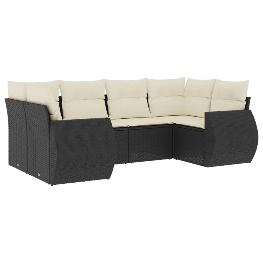 Salon de jardin 6 pcs avec coussins noir résine tressée - 2