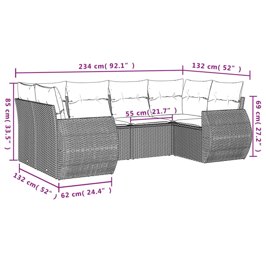 Salon de jardin 6 pcs avec coussins noir résine tressée - 7