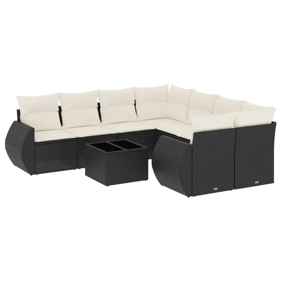 Salon de jardin 9 pcs avec coussins noir résine tressée - 2