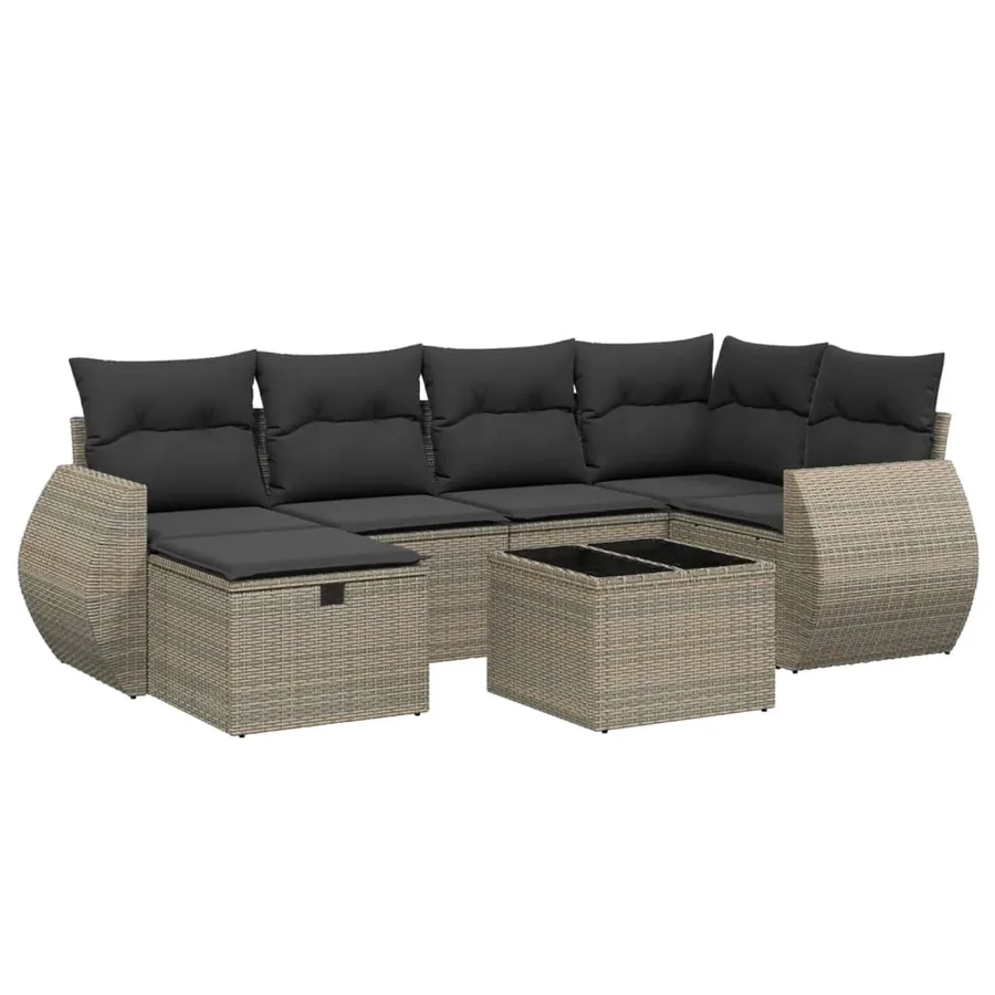 Salon de jardin avec coussins 7 pcs gris résine tressée - 2