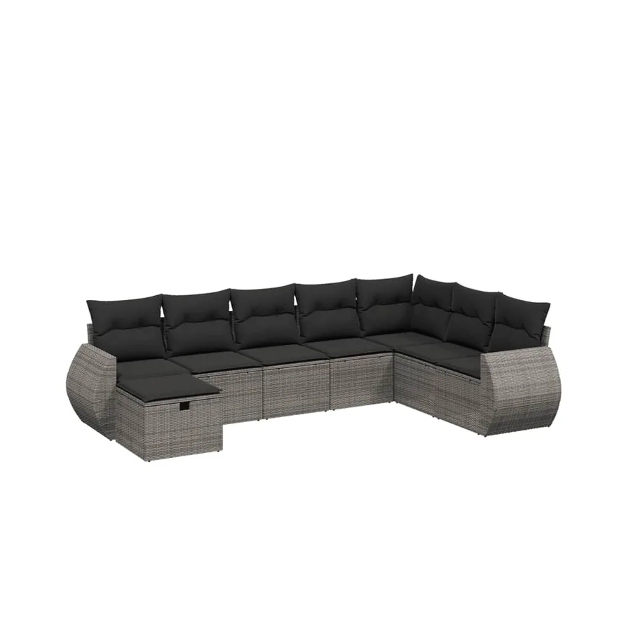 Salon de jardin 8 pcs avec coussins gris résine tressée - 2