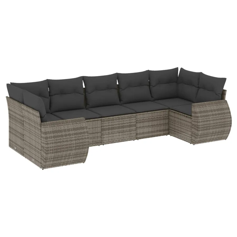 Salon de jardin avec coussins 7 pcs gris résine tressée - 2