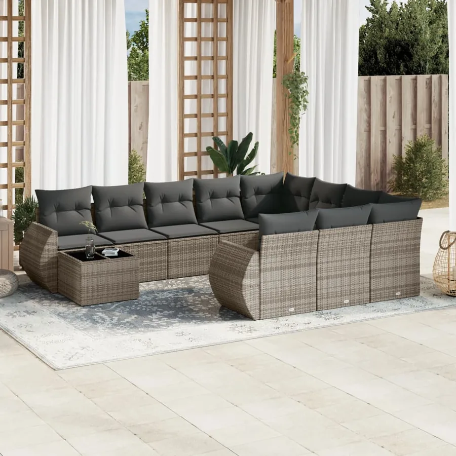 Salon de jardin 11 pcs avec coussins gris résine tressée
