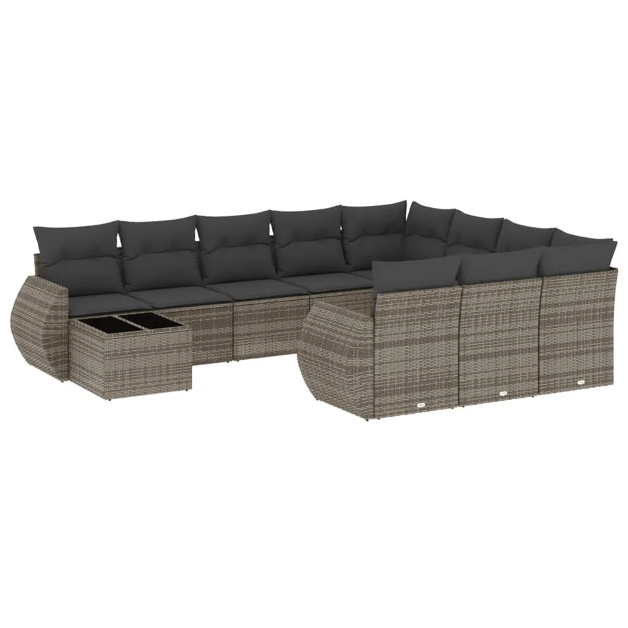 Salon de jardin 11 pcs avec coussins gris résine tressée - 2