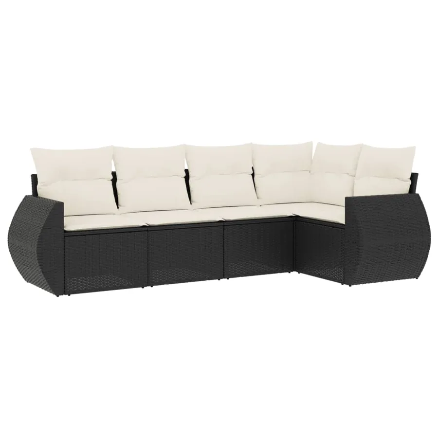 Salon de jardin 5 pcs avec coussins noir résine tressée - 2