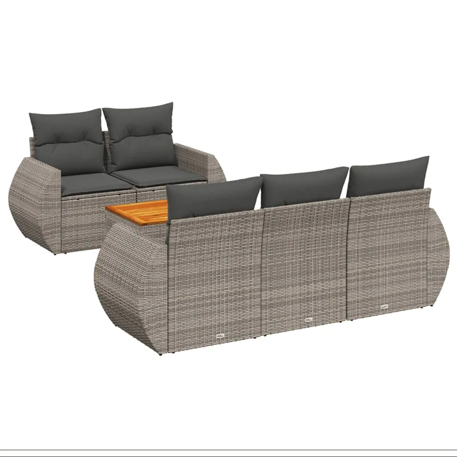 Salon de jardin 6 pcs avec coussins gris résine tressée - 2