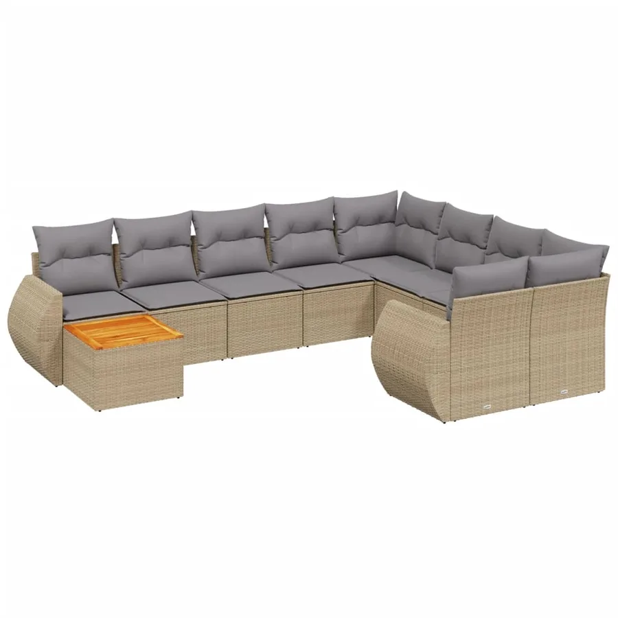 Salon de jardin avec coussins 10 pcs beige résine tressée - 2
