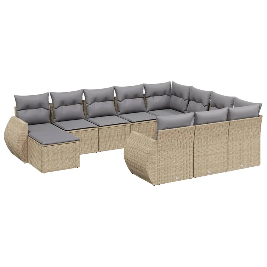 Salon de jardin 11 pcs avec coussins beige résine tressée - 2