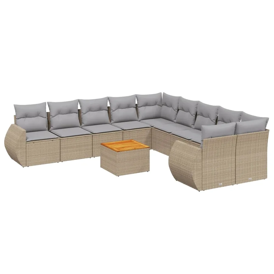 Salon de jardin 11 pcs avec coussins beige résine tressée - 2