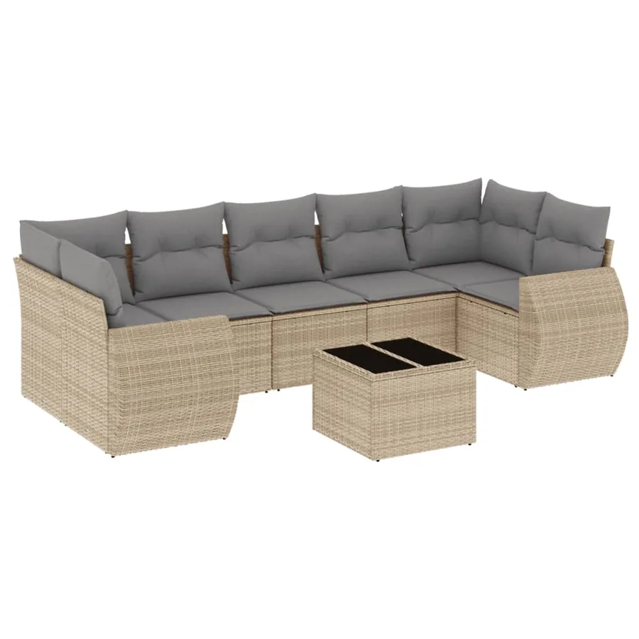 Salon de jardin avec coussins 8 pcs beige résine tressée - 2