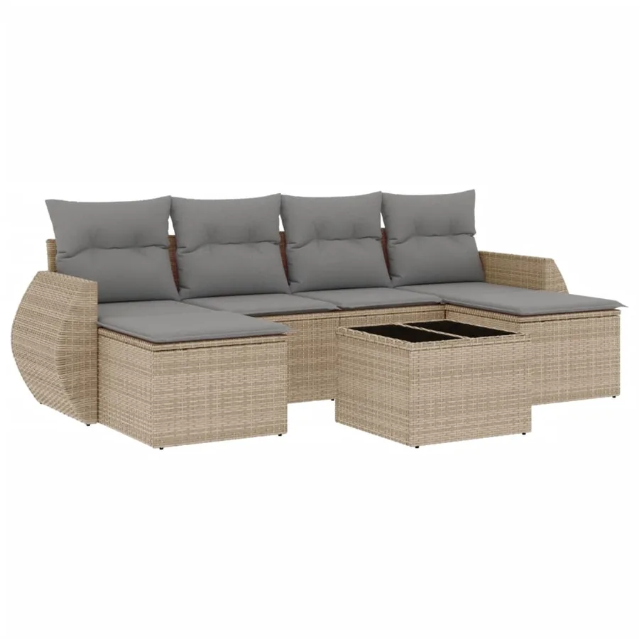 Salon de jardin avec coussins 7 pcs beige résine tressée - 2