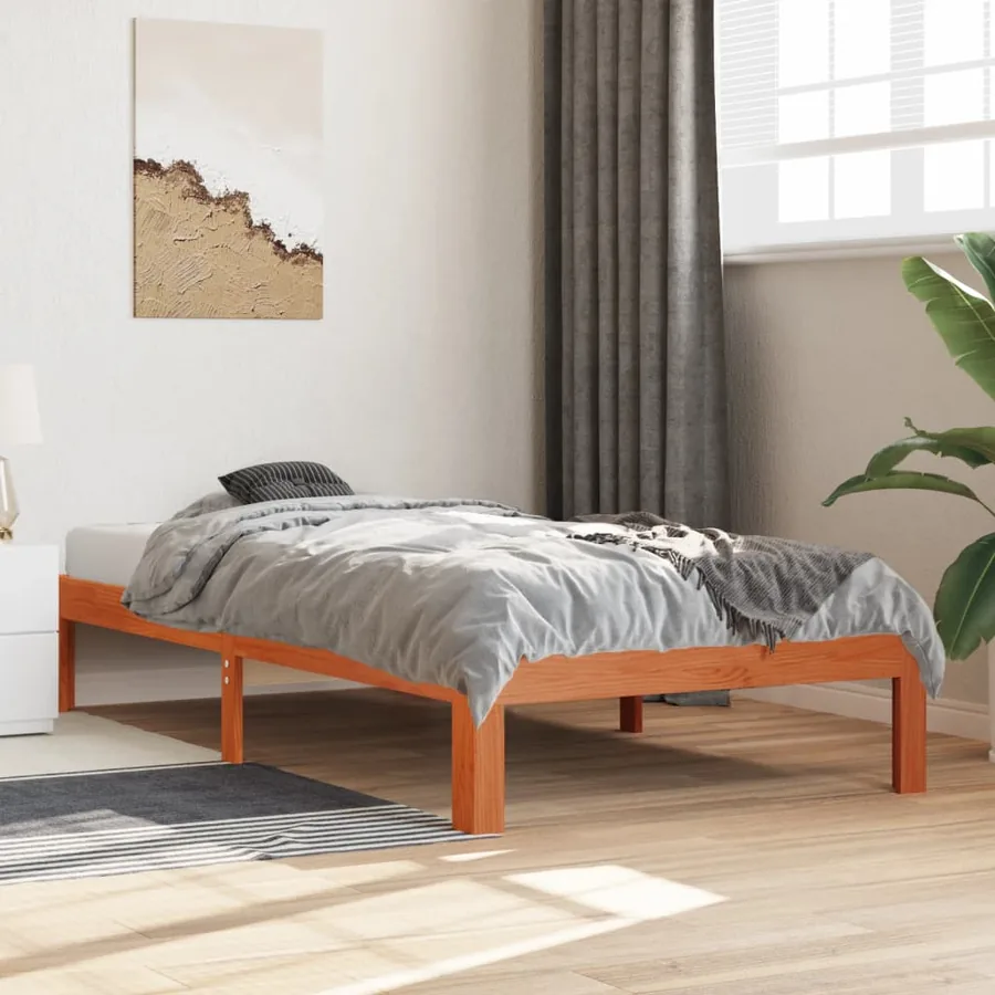 Cadre de lit sans matelas cire marron 75x190 cm bois pin massif