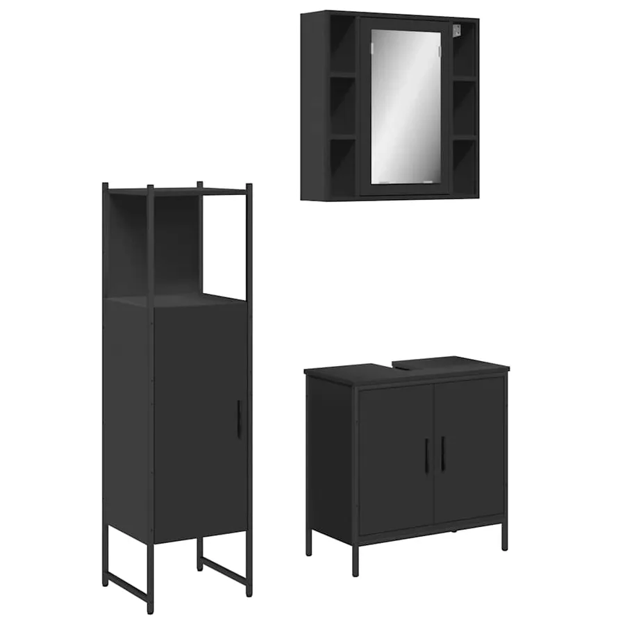 Ensemble d'armoires salle de bain 3 pcs noir bois d'ingénierie - 2