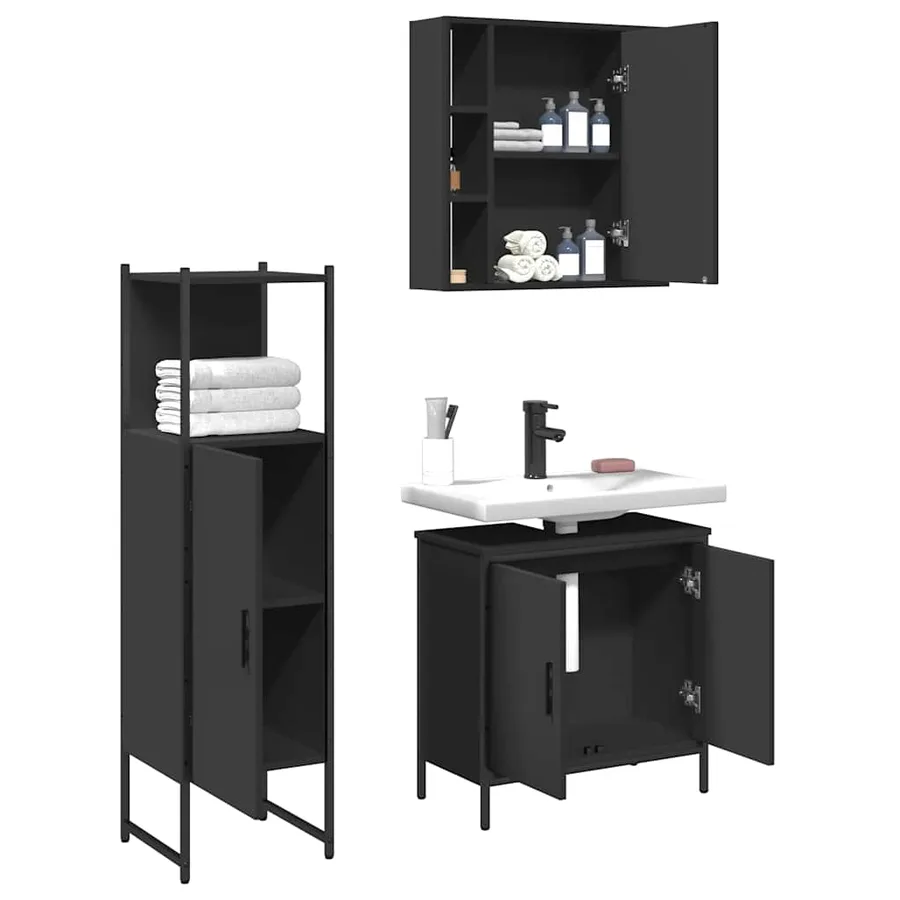 Ensemble d'armoires salle de bain 3 pcs noir bois d'ingénierie - 4