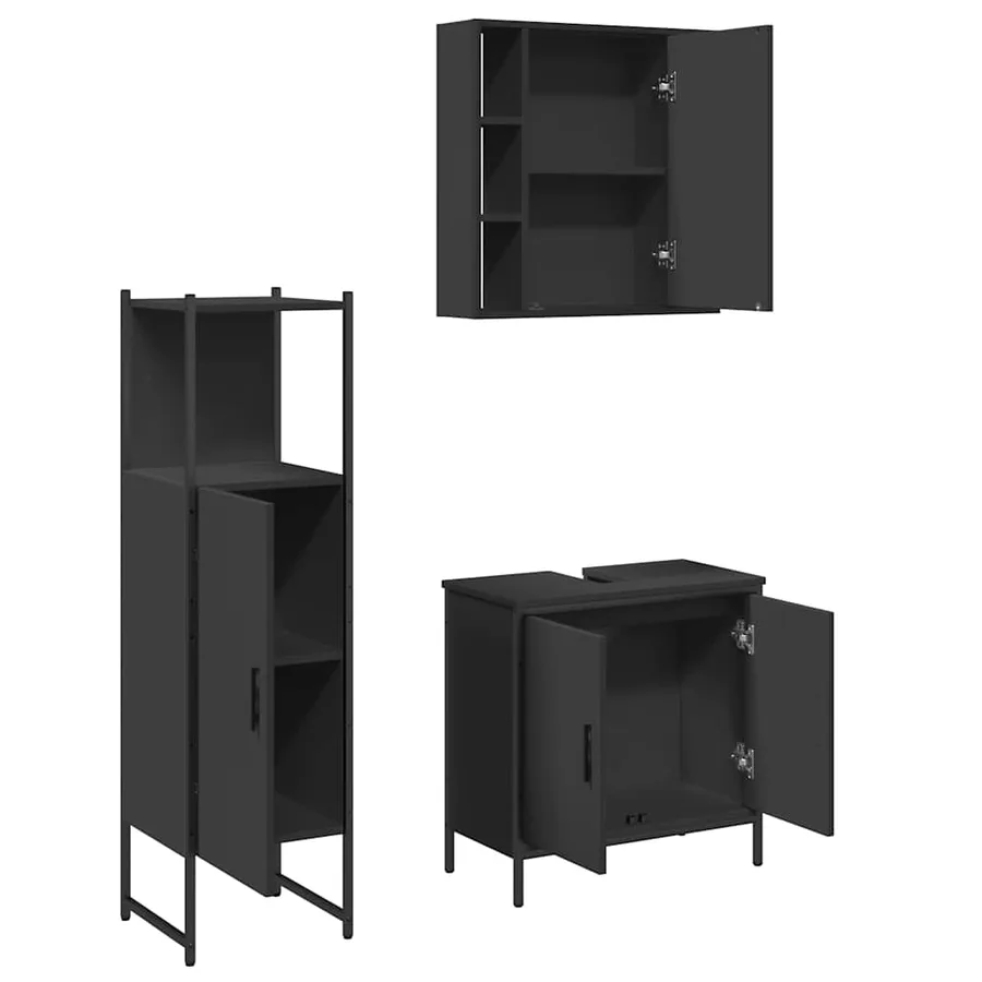 Ensemble d'armoires salle de bain 3 pcs noir bois d'ingénierie - 5