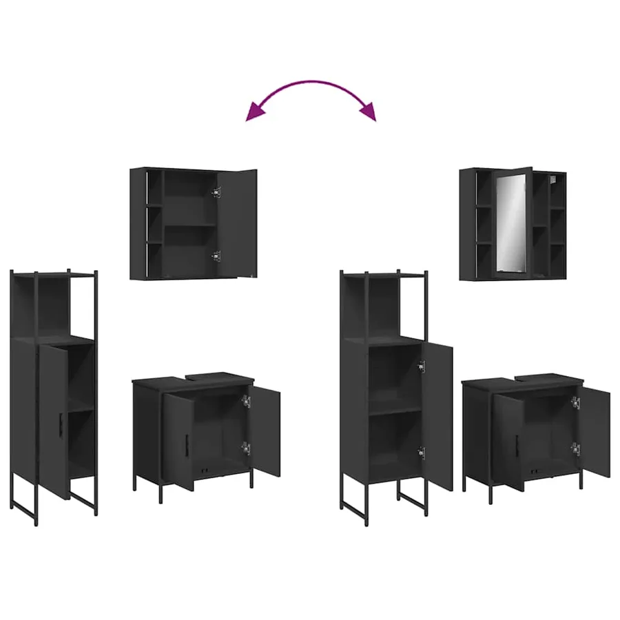 Ensemble d'armoires salle de bain 3 pcs noir bois d'ingénierie - 9