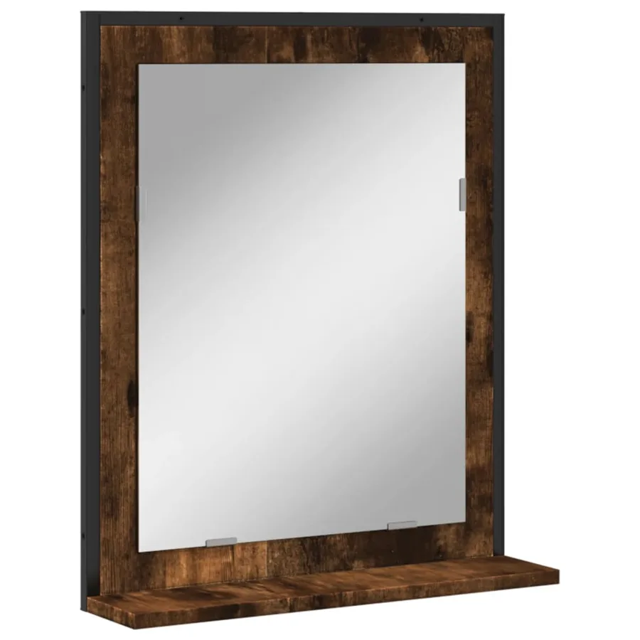 Miroir de salle de bain et étagère chêne fumé bois d’ingénierie - 2