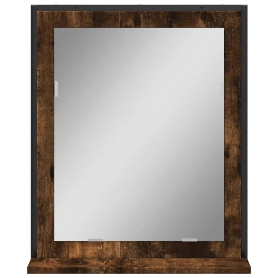 Miroir de salle de bain et étagère chêne fumé bois d’ingénierie - 4