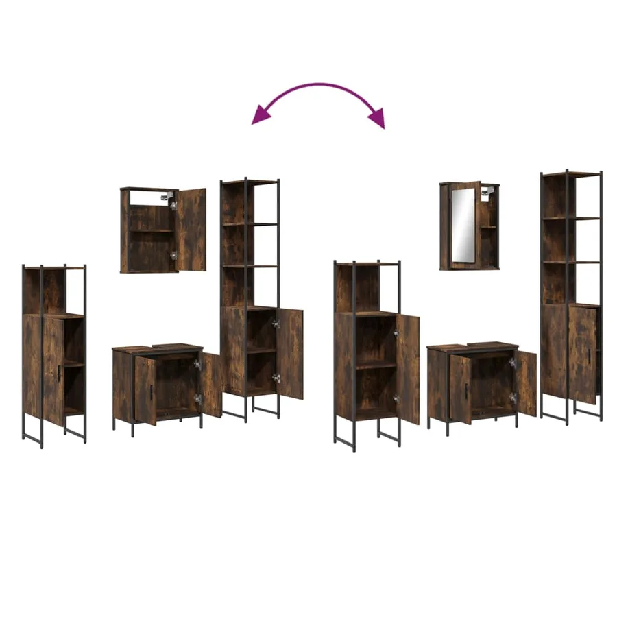 Ensemble de meubles de salle de bain 4 pcs Chêne fumé Bois - 10