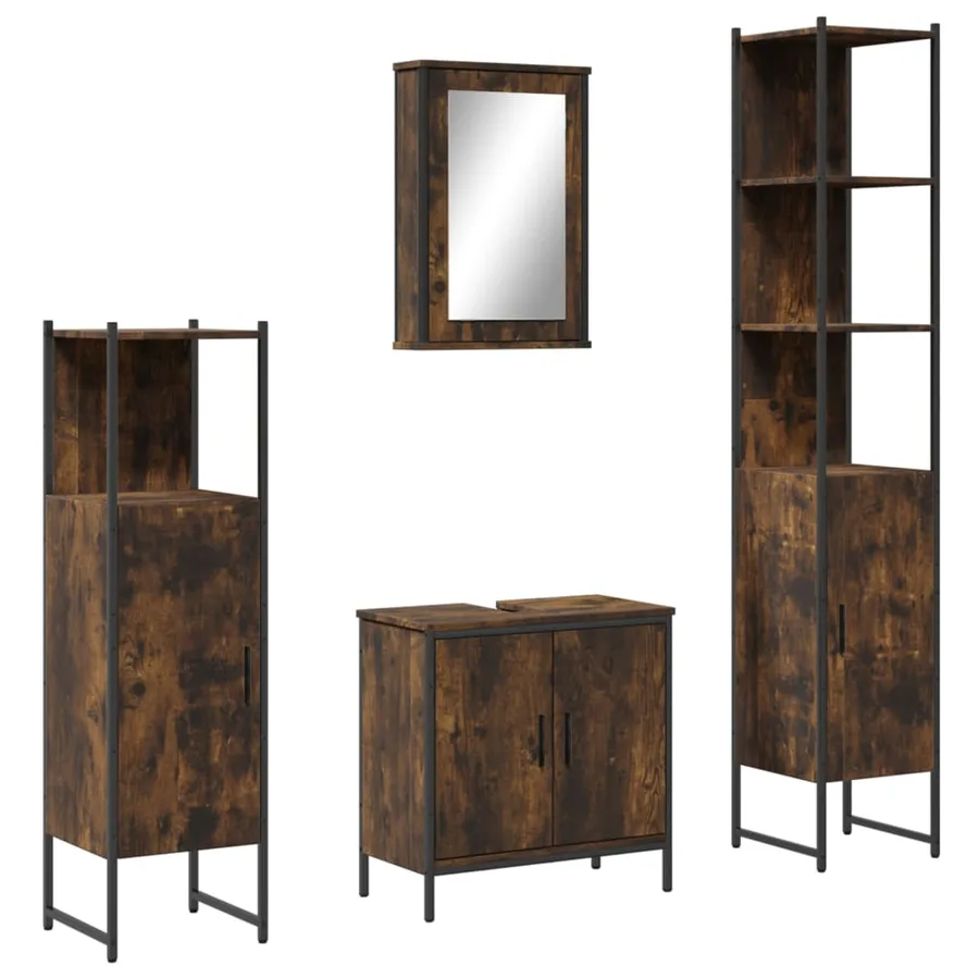 Ensemble de meubles de salle de bain 4 pcs Chêne fumé Bois - 2