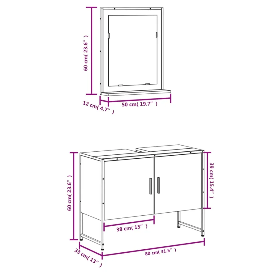 Ensemble d'armoires de salle de bain 2 pcs chêne fumé - 11