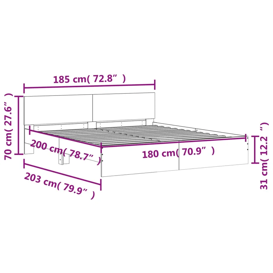 Cadre de lit sans matelas gris béton 180x200 cm - 10