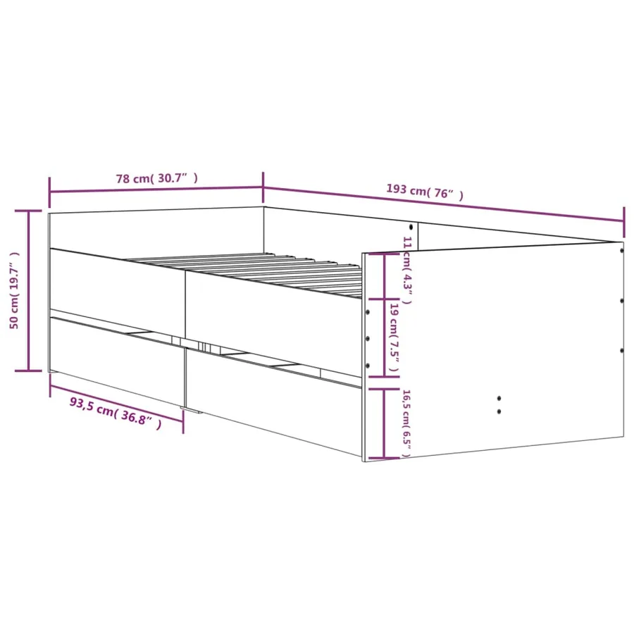 Cadre de lit sans matelas chêne marron 75x190 cm - 11