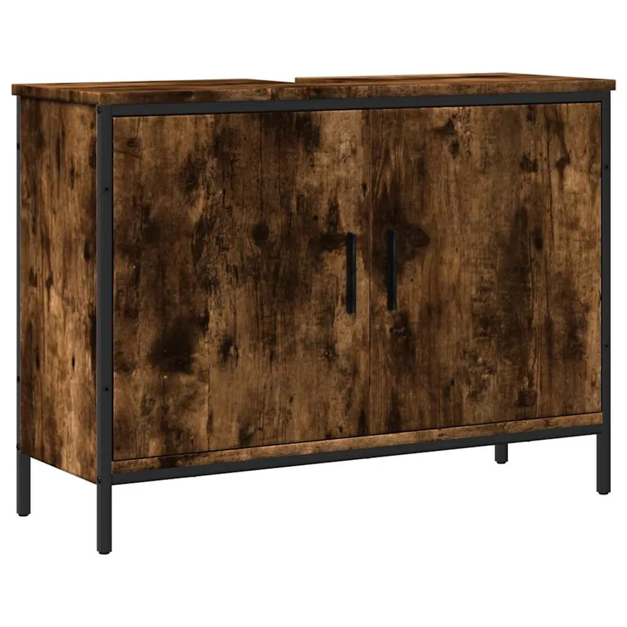 Armoire lavabo de salle de bain chêne fumé 80x30x60 cm - 2