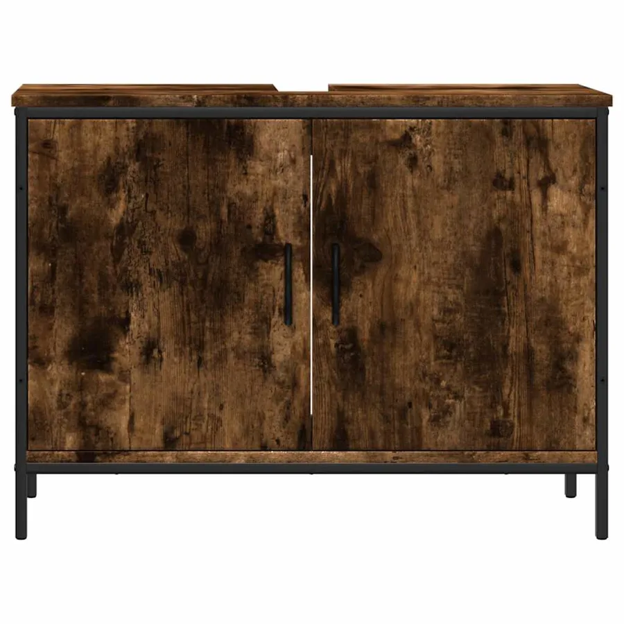 Armoire lavabo de salle de bain chêne fumé 80x30x60 cm - 4