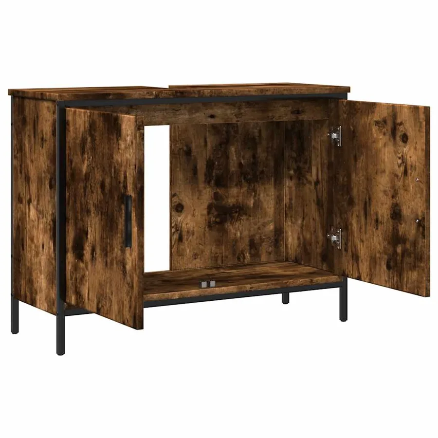 Armoire lavabo de salle de bain chêne fumé 80x30x60 cm - 5