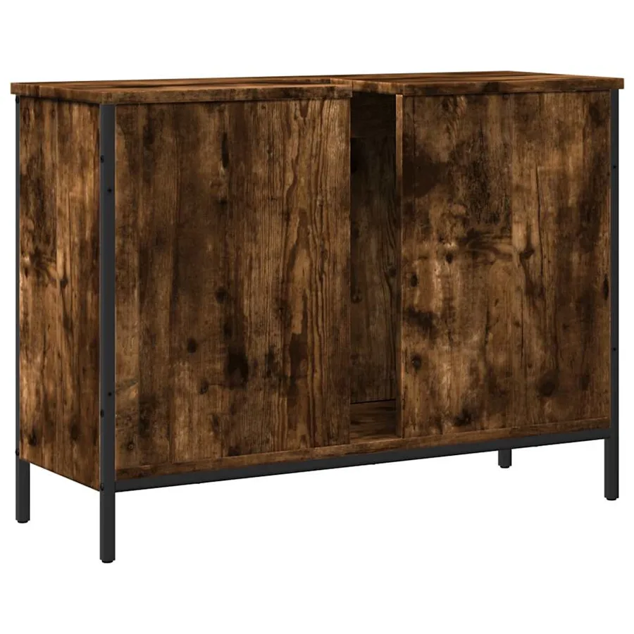 Armoire lavabo de salle de bain chêne fumé 80x30x60 cm - 6